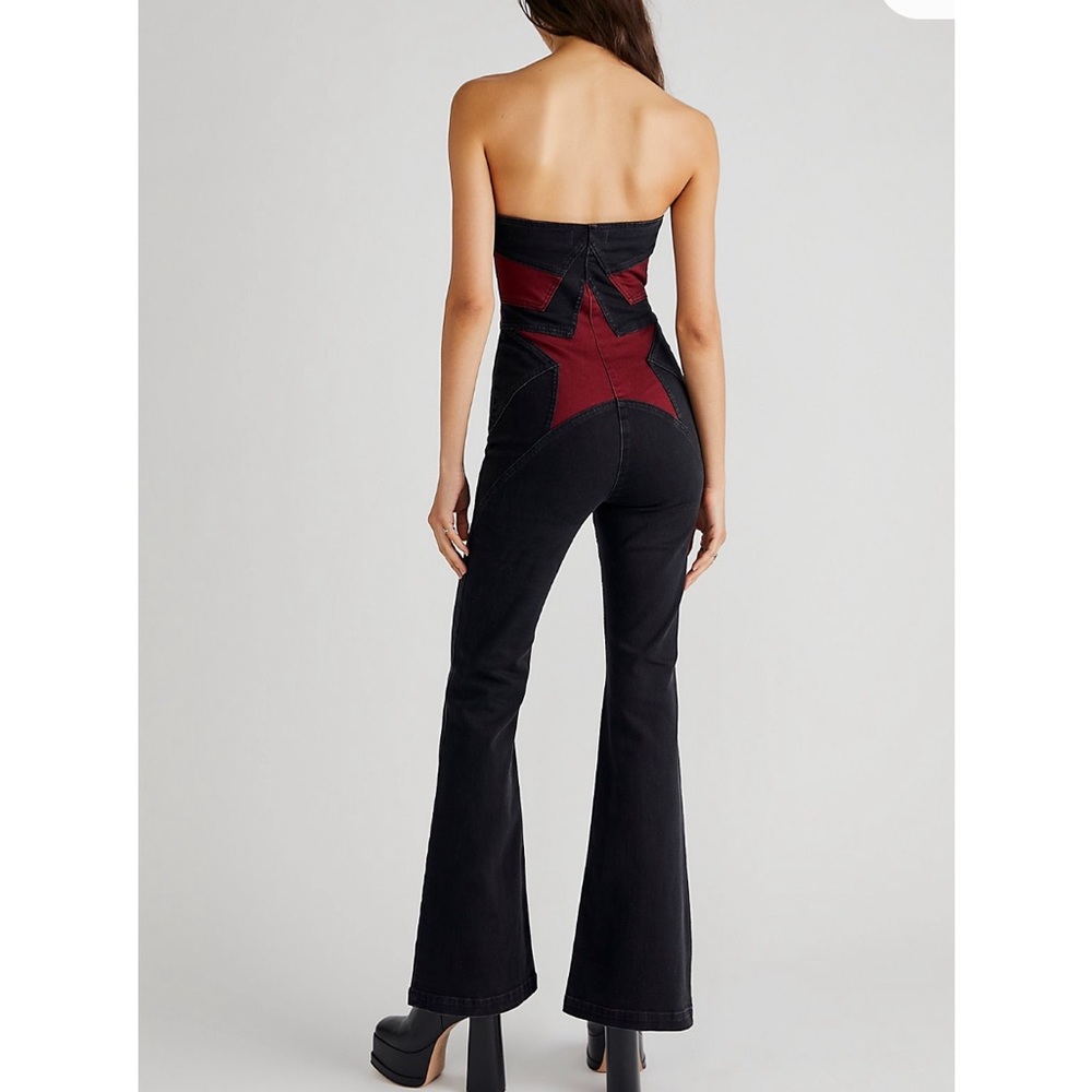 Free People Black and Red Strapless Jumpsuit
